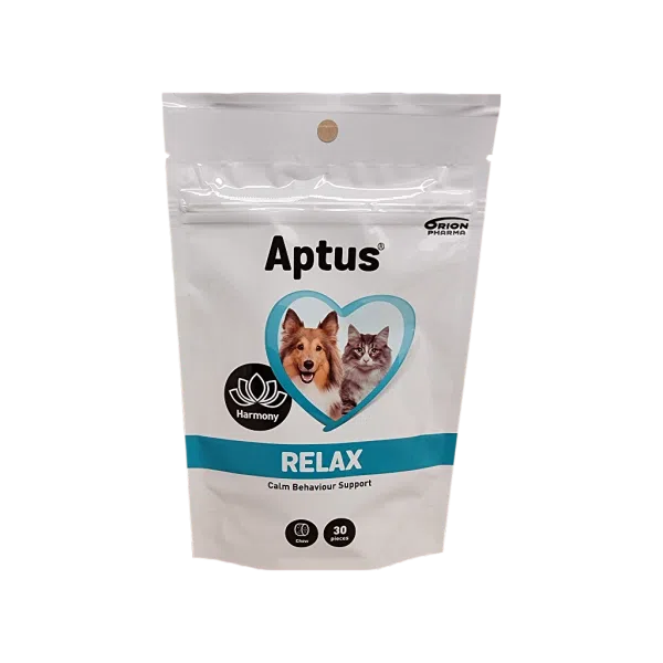 Aptus Relax, tuggbitar med lugnande fodertillskott. Säljs i Vetbutiken.