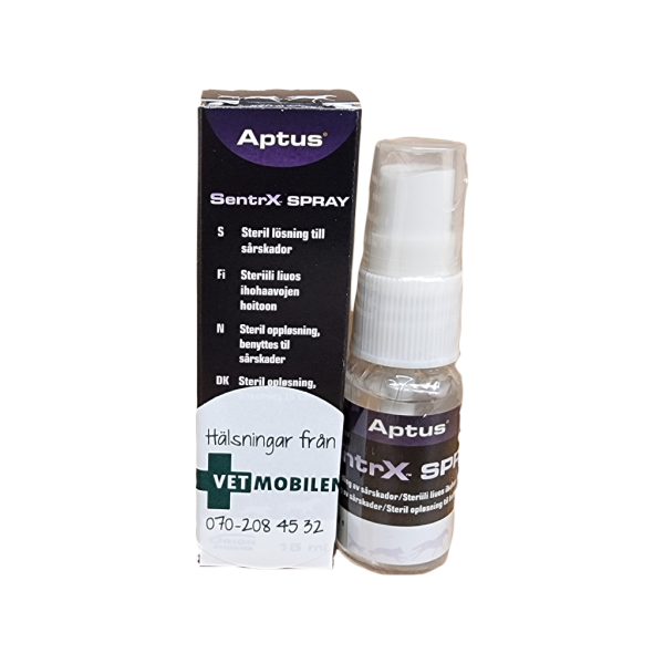Aptus SentrX spray är en sårspray för hund och katt. 15 ml. Finns att köpa i Vetbutiken.