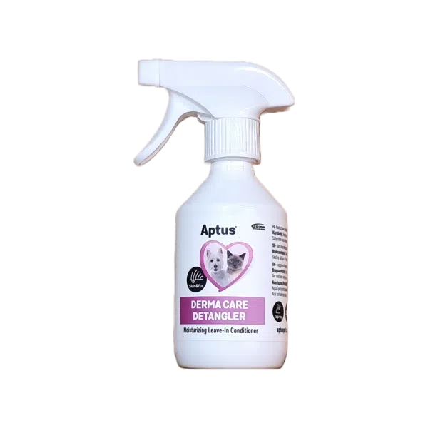 Aptus Derma Care Detangler är en utredningsspray och leave-in balsam för hund och katt. Finns att köpa i Vetbutiken och Vetmobilen.
